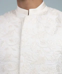 Sale Sapphire Schiffli Embroidered Cotton Waistcoat - Regular Fit White
