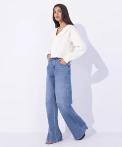 Clearance Sapphire Seersucker Cropped Top White