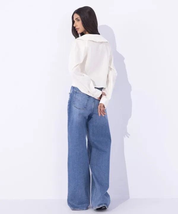 Clearance Sapphire Seersucker Cropped Top White