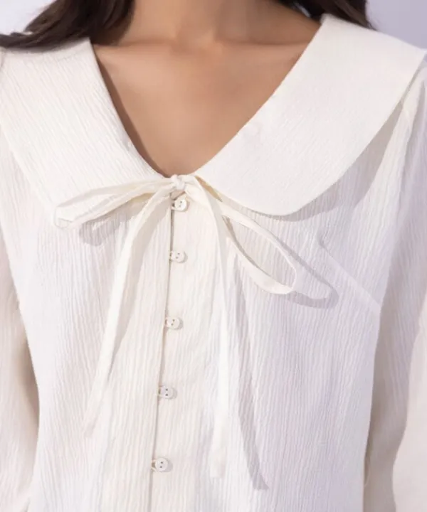 Clearance Sapphire Seersucker Cropped Top White