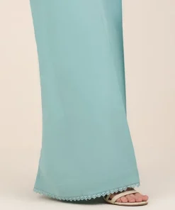 Sale Sapphire Solid Cambric Flared Pants Blue