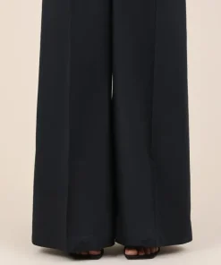 Fashion Sapphire Solid Cambric Flared Pants Black