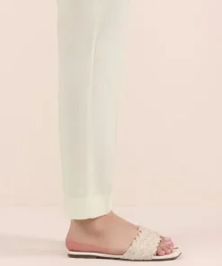 Clearance Sapphire Solid Cambric Straight Pants Off White