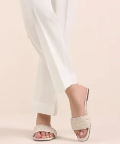 Fashion Sapphire Solid Cambric Straight Pants Off White