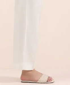 Fashion Sapphire Solid Cambric Straight Pants Off White