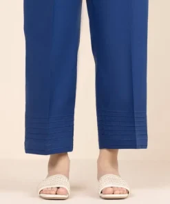 Hot Sapphire Solid Cambric Straight Pants Blue