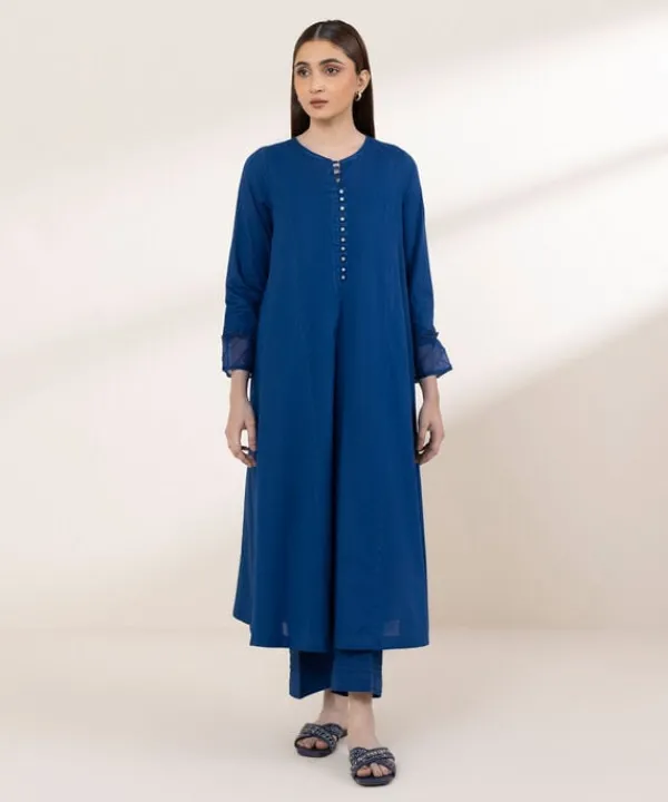 Discount Sapphire Solid Lawn Shirt Blue
