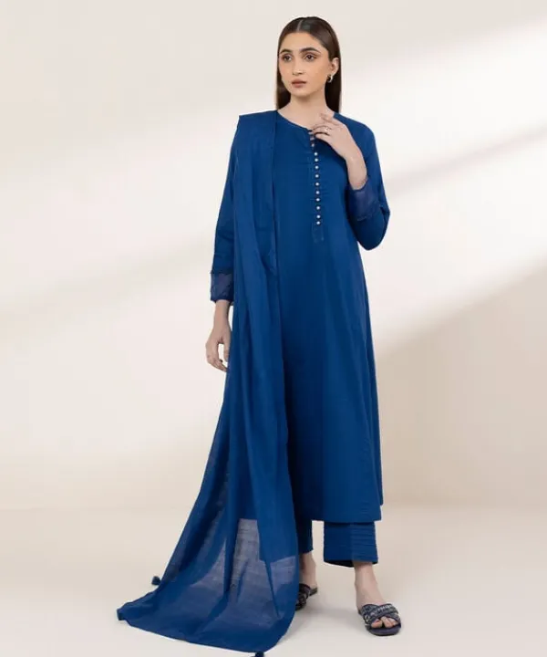 Discount Sapphire Solid Lawn Shirt Blue
