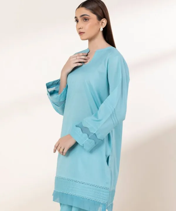 Clearance Sapphire Solid Lawn Shirt Blue
