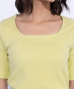 Sale Sapphire Square-Neck Rib Top Lime Green