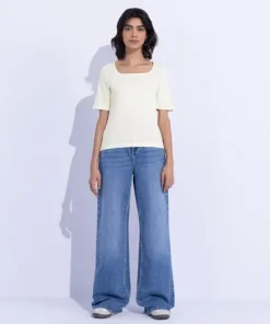 Online Sapphire Square-Neck Rib Top White