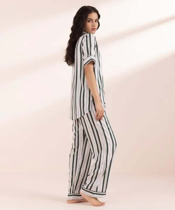 Discount Sapphire Stripe Printed Woven PJ Set White & Green