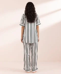 Discount Sapphire Stripe Printed Woven PJ Set White & Green