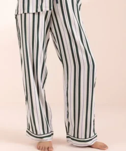 Discount Sapphire Stripe Printed Woven PJ Set White & Green