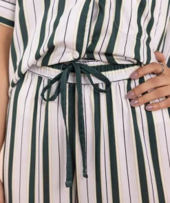 Discount Sapphire Stripe Printed Woven PJ Set White & Green