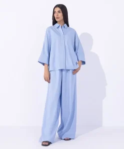 Fashion Sapphire Textured Button Through Shirt Light Blue