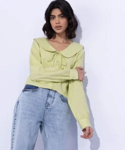 New Sapphire Textured Cropped Top Lime Green