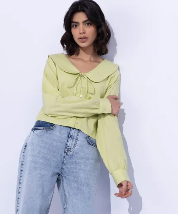 New Sapphire Textured Cropped Top Lime Green