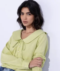 New Sapphire Textured Cropped Top Lime Green
