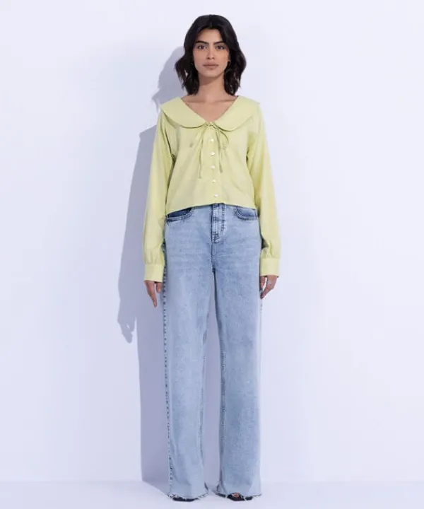 New Sapphire Textured Cropped Top Lime Green