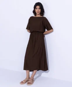 Discount Sapphire Textured Midi Dress Brown