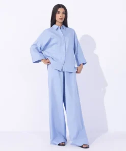 Discount Sapphire Textured Pull On Trousers Light Blue