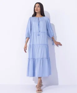Clearance Sapphire Textured Tier Dress Light Blue