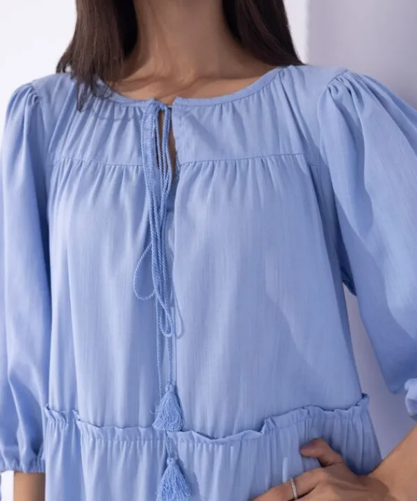 Clearance Sapphire Textured Tier Dress Light Blue