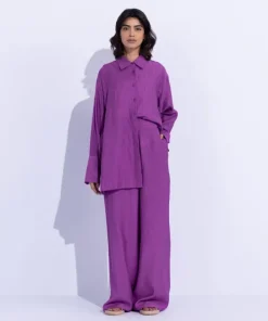 Sale Sapphire Textured Wide Leg Trousers Magenta