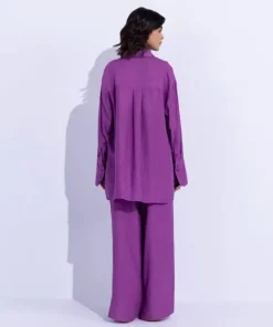 Sale Sapphire Textured Wide Leg Trousers Magenta