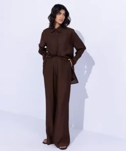 Online Sapphire Textured Wide Leg Trousers Brown