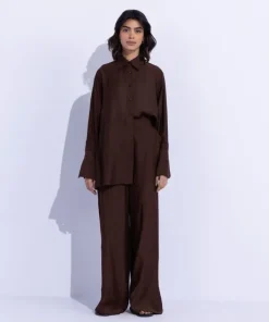 Online Sapphire Textured Wide Leg Trousers Brown
