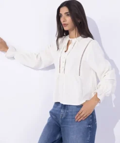 Hot Sapphire Top With Lace Detail White