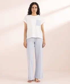 Hot Sapphire T-Shirt with Printed Pocket White