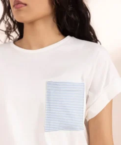 Hot Sapphire T-Shirt with Printed Pocket White