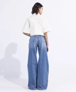 Outlet Sapphire Wide Leg Jeans Mid Blue Wash